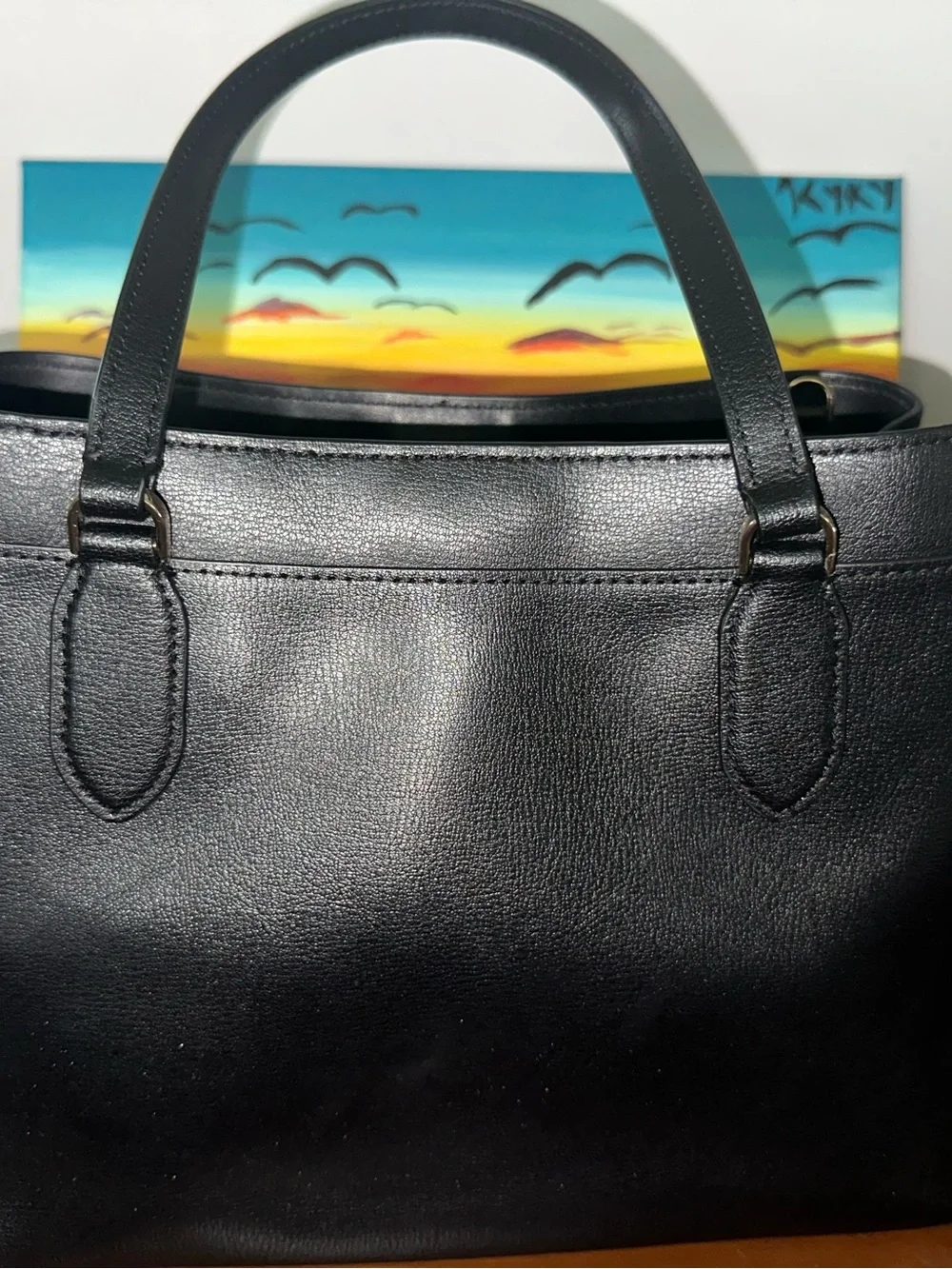 kate spade Black Leather Tote with Gold Logo
